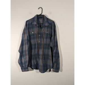 Harley Davidson Mens Navy Button Down Long Sleeve Plaid Shirt Sx XL Biker Grunge